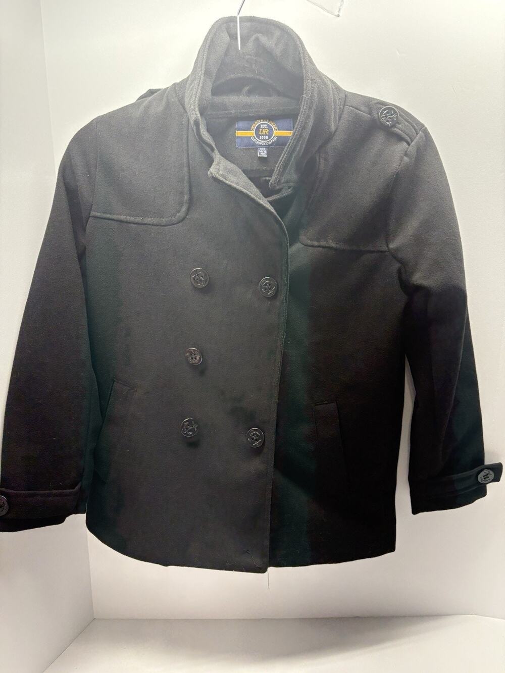 Urban Republic Kids Black Peacoat Jacket Size 14/16 Double Breasted Winter